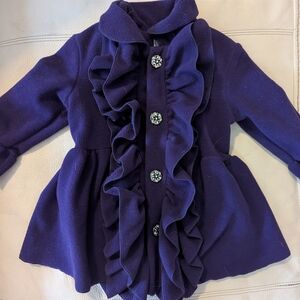 Elegant Purple Kids Pea Coat with Ruffles